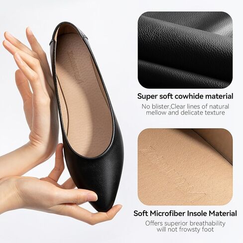 Zelaprox Women's Casual Pointed Toe Ballet Comfort Soft Leather Slip On Cowhide Flats Shoes Work Flats Office Shoes Casual Dressy Shoes in Kuwait