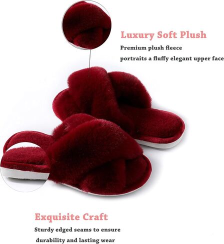 Women's Fluffy Slippers Cross Band Bedroom Slippers with Memory Foam Fuzzy House Open Toe Shoes Comfy Indoor Outdoor Anti-Skid Sole in Saudi Arabia