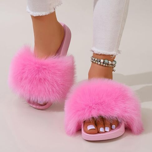 شباشب نسائية من فروي منفوش صنادل لطيفة مفتوحة من الأمام للفتيات صنادل منزلية بانتوفلاس بارا موجر in Kuwait