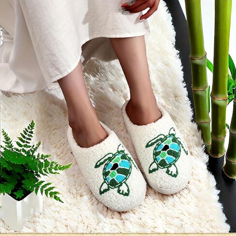 Womens Mens Plant Animal Fruit Slippers Retro Cozy Fluffy Plush Slipper Embroidered printing Warm Memory Foam Indoor Outdoor House Shoes in Saudi Arabia