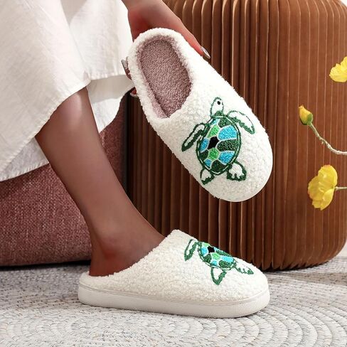 Womens Mens Plant Animal Fruit Slippers Retro Cozy Fluffy Plush Slipper Embroidered printing Warm Memory Foam Indoor Outdoor House Shoes in Saudi Arabia