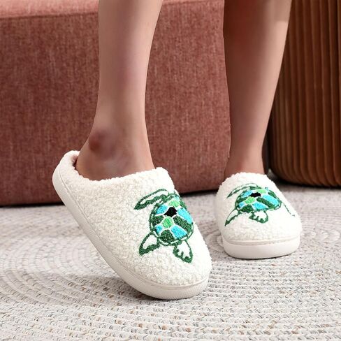 Womens Mens Plant Animal Fruit Slippers Retro Cozy Fluffy Plush Slipper Embroidered printing Warm Memory Foam Indoor Outdoor House Shoes in Saudi Arabia