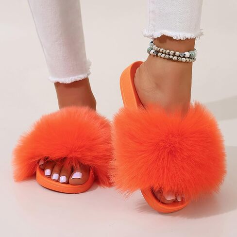 yamerbo Women's Furry Slides Fluffy Slippers Cute Open Toe Girls Sandals House Slides pantuflas para mujer in Saudi Arabia