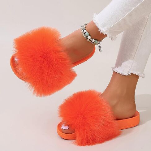yamerbo Women's Furry Slides Fluffy Slippers Cute Open Toe Girls Sandals House Slides pantuflas para mujer in Saudi Arabia