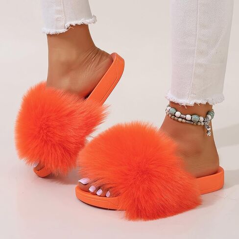 yamerbo Women's Furry Slides Fluffy Slippers Cute Open Toe Girls Sandals House Slides pantuflas para mujer in Saudi Arabia