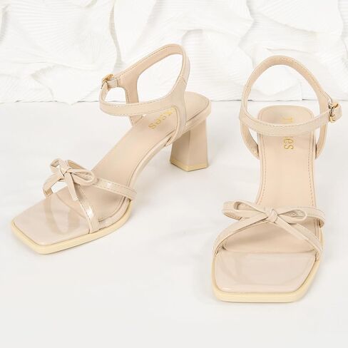 rsxses High Heels for Women Bow Block Chunky Heels Square Open Toe Sandals Wedding Dress Party Strappy Heels in Saudi Arabia