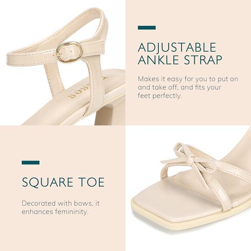 rsxses High Heels for Women Bow Block Chunky Heels Square Open Toe Sandals Wedding Dress Party Strappy Heels in Saudi Arabia