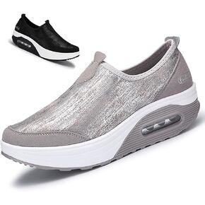 Womens Platform Sneakers Comfort Air Fashion Wedge Slip on Loafer Walking Shoes with Arch Support,Comfortable Casual Stretch Toning Rocker Shoes