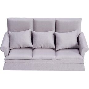 1:12 Dollhouse Couch with Three Pillows Mini Dollhouse Furniture Decoration Miniature Sofa for Doll House Living Room (Dark Blue)
