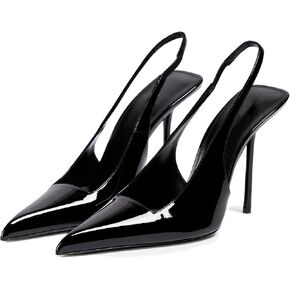 Slingback Heels for Women Pointed Toe Stiletto High Heels Stretch Slip on Backless Patent Leather Fashion Comfortable Dress Pumps Shoes