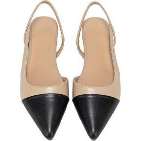 OYOANGLE Women's Two Tone Pointed Toe Slingback Flats Summer Casual Dressy Shoes