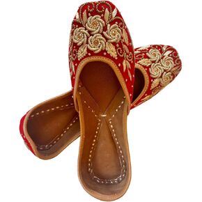 Indian Traditional Flats for Women Dressy Comfortable - Phulkari Khussa, Handmade Punjabi Jutti Ethnic Moajris for Casual & Festive Occasions