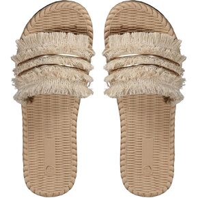 Verdusa Women's Open Toe Fringe Sandals Slip On Outdoor Boho Beach Slides