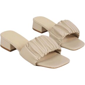 Verdusa Women's Ruched Chunky Heeled Sandals Square Open Toe Mules