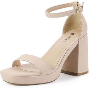 IDIFU IN4 Platform Heels High Heels Chunky Block Square Toe Heels Wedding Prom Bridal Bride Party Dress Shoes for Women Sexy Dressy Comfortable Trendy Heeled Sandals Open Toe Ankle Strap Thick Heels