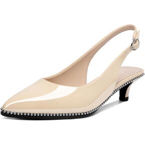 AUMOTED Women's Slingback Kitten Heels Pointed Toe Low Heel Pumps Ankle-Strap with Beaded Pumps Dress Shoes 1.6 Inches