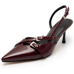 كعب قطة للنساء بكعب مدبب وكعب خلفي مغلق عند الأصابع وكعب منخفض فستان الزفاف مع إبزيم in Kuwait