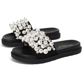 Women's Pearl Rhinestone Platform Slide Sandals Fashion Luxury Soft Sole Slides