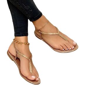 Sandals for Women, Fashion Rhinestone Flat Sandals Casual Open Toe Thong Slipper Flip Flops Summer Cute Beach Flip Flop Sandals
