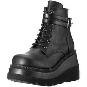 Women Wedge Ankle Boots Lace-Up Zip Round Toe High Heels Goth Combat Booties Chunky Heel Platform Motorcycle Boots