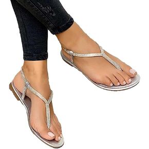 Sandals for Women, Fashion Rhinestone Flat Sandals Casual Open Toe Thong Slipper Flip Flops Summer Cute Beach Flip Flop Sandals