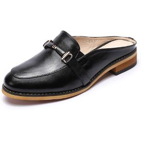 Mona flying Women Leather Mules Shoes Backless Slip On Loafer Low Heel Flats Summer Slide