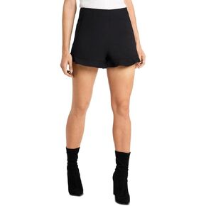 1.STATE شورت نسائي بحاشية مكشكشة أمامية مسطحة باللون الأسود الغني 10 مقاس واحد in Kuwait