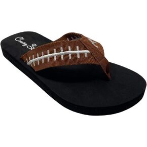Cocomo Soul Football Embroidered Fabric Flip Flops | Football Mom Flip Flops | Football Sandals | Football Flip Flops for Women