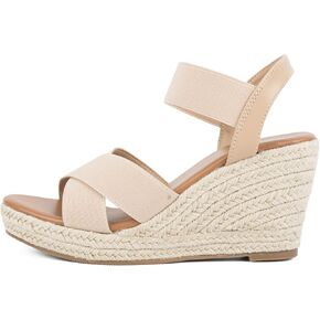 Putu Women's Espadrilles Wedge Sandals Elastic Ankle Strap Platform Sandals Open Toe Criss-cross Wedge Sandals 8 Nude
