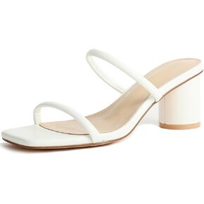 Women's Square Open Toe Heeled Sandals Two Strap Block Low Heels for Women Slip On Heeled Sandal Mule for Work Party Wedding