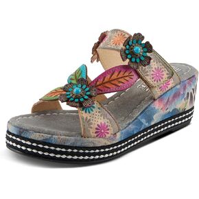 Spring Step L'Artiste Women's Coastal Hand-Painted Floral Slides - Open-Toe Wedge Sandals
