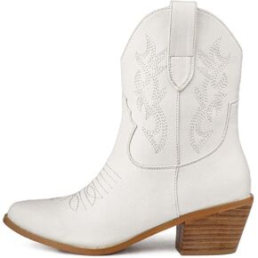 SO SIMPOK Cowgirl Cowboy Boots for Women Flower Embroidery Western Boots Retro Chunky Heel Pull On Riding Short Ankle Booties
