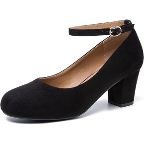 Women's Ankle Strap Heels Closed Toe Bow Low Chunky Heels Pumps Mary Jane Dress Shoes