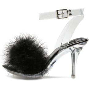 Women's Fuzzy Clear Heels Ankle StrapStilettos Heels Mules Sandals Fluffy Feather Slip On High Heeled Party Prom Dresses Shoes