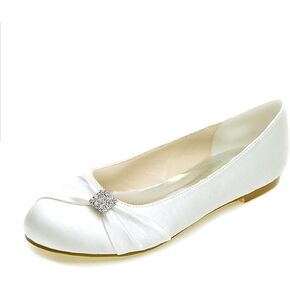 Dress First Wedding Shoes Rhinestone Flats for Women Bridal Shoes Rhinestone Flats Heel Round Toe Satin Elegant