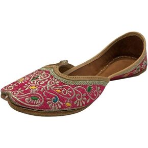 Women Pink Flat Phulkari Punjabi Jutti Khussa Shoes Ethnic Mojari Indian Jooti