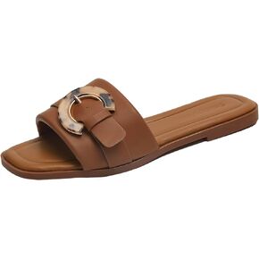 Stratuxx Kaze Women's Dressy Summer Flat Sandals Fashion Slip on Slides with Buckle for Women Sandals Size 5-11