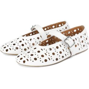MICIFA White Ballet Flats for Women Mesh Mary Jane Flats Womens Buckle Flats Shoes Round Toe Comfy Dressy Casual Office Summer Ballerina Flat Shoes Beige