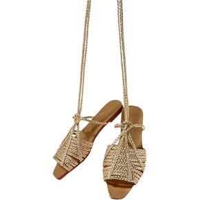 Verdusa Women's Strappy Braided Flat Sandals Square Toe Crisscross Casual Summer Slides