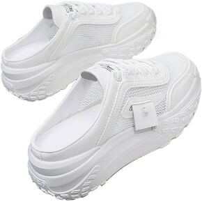 Women's Knitted Breathable Mesh Platform Thick Sole Mule Sneakers Classic Lace-Up Orthopedic Slip-On Slingback Loafers Slippers Summer Comfortable Casual Walking Shoes