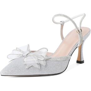 Eldof Women's Heels with Bow Sparkly Rhinestone Closed Pointed Toe Ankle Strap Stiletto Heel Pumps 3 Inches in Kuwait