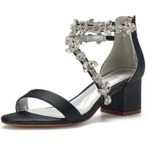 Block Heel Wedding Sandals for Bride Crystals Strappy Open Toe Formal Party Dress Sandal Heels 702-18