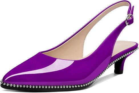 AUMOTED Women's Slingback Kitten Heels Pointed Toe Low Heel Pumps Ankle-Strap with Beaded Pumps Dress Shoes 1.6 Inches in Saudi Arabia