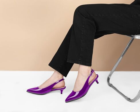 AUMOTED Women's Slingback Kitten Heels Pointed Toe Low Heel Pumps Ankle-Strap with Beaded Pumps Dress Shoes 1.6 Inches in Saudi Arabia