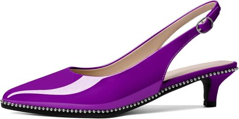 AUMOTED Women's Slingback Kitten Heels Pointed Toe Low Heel Pumps Ankle-Strap with Beaded Pumps Dress Shoes 1.6 Inches in Saudi Arabia
