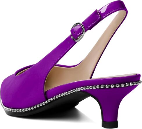 AUMOTED Women's Slingback Kitten Heels Pointed Toe Low Heel Pumps Ankle-Strap with Beaded Pumps Dress Shoes 1.6 Inches in Saudi Arabia