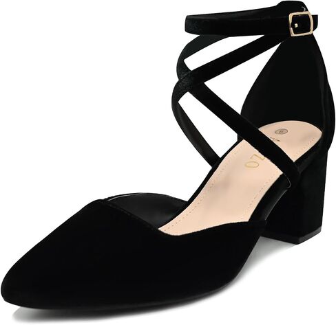 Women's Pumps Low Chunky Heeled Pump Shoes 2.3 Inch Closed Pointed Toe Cross Ankle Strap Wedding Bridal Party Office Dress Shoes in Saudi Arabia