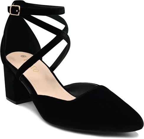Women's Pumps Low Chunky Heeled Pump Shoes 2.3 Inch Closed Pointed Toe Cross Ankle Strap Wedding Bridal Party Office Dress Shoes in Saudi Arabia