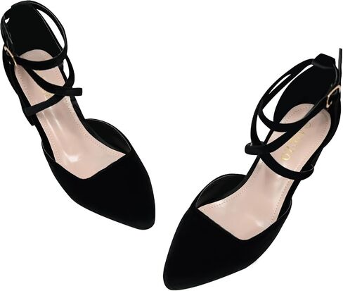 Women's Pumps Low Chunky Heeled Pump Shoes 2.3 Inch Closed Pointed Toe Cross Ankle Strap Wedding Bridal Party Office Dress Shoes in Saudi Arabia