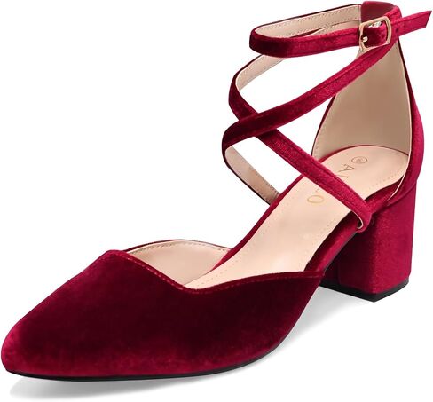 Women's Pumps Low Chunky Heeled Pump Shoes 2.3 Inch Closed Pointed Toe Cross Ankle Strap Wedding Bridal Party Office Dress Shoes in Saudi Arabia